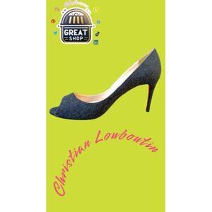 Christian Louboutin Womens Peep Toe Heels Size 7US/37.5EU Gray Wool & Red Sole